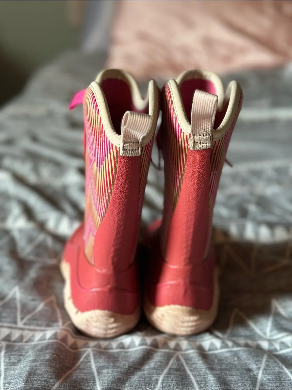 Kids Pink Waterproof Rain & Snow Boots with Ribbon Tie